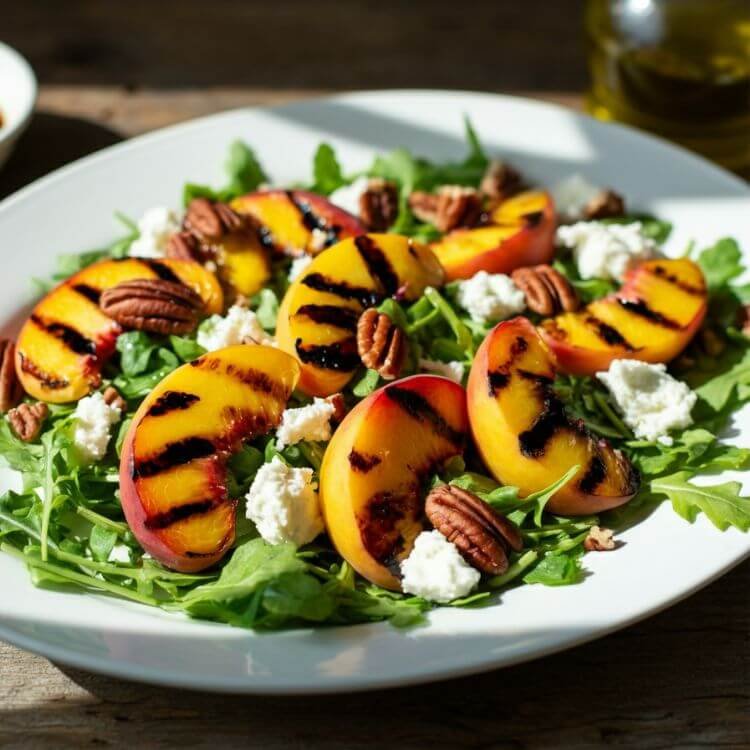Grilled Peach and Arugula Salad with Balsamic Glaze 