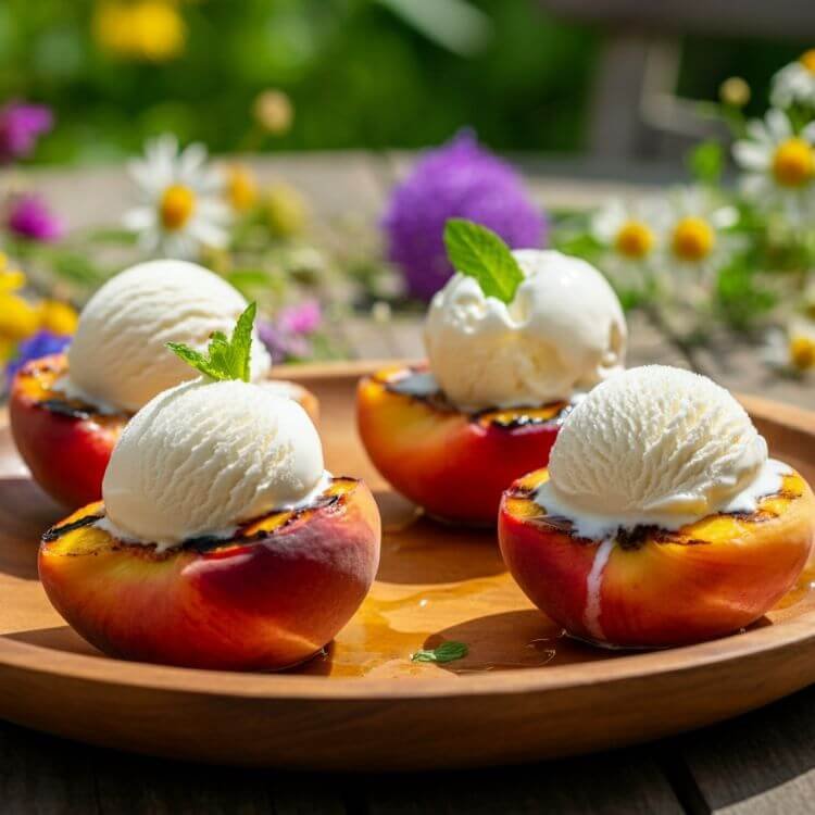 Grilled Peaches with Vanilla Ice Cream