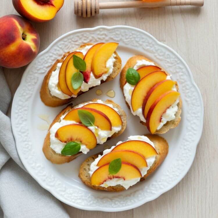 Peach and Burrata Crostini
