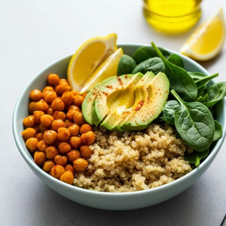 Quinoa Bowls with Roasted Chickpeas and Avocado