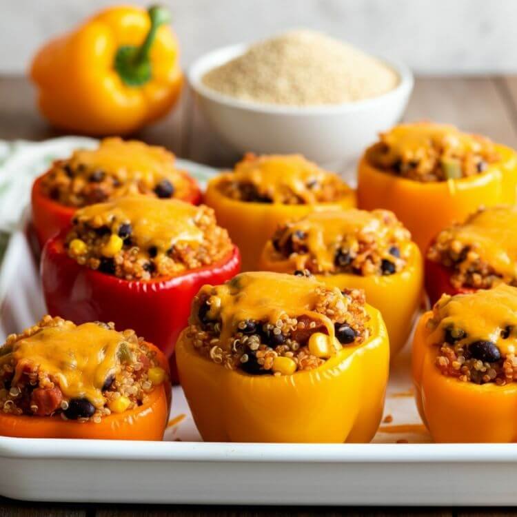 Quinoa Stuffed Bell Peppers with Black Beans and Corn