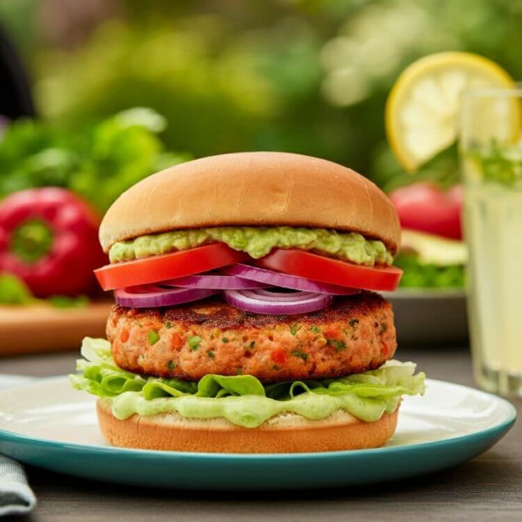 Salmon Burgers with Avocado Crema