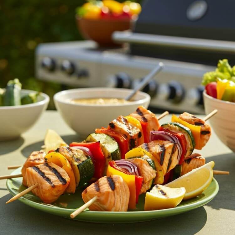 Salmon Skewers with Summer Vegetables
