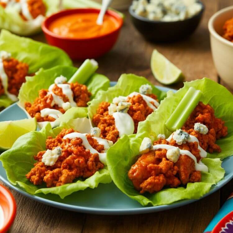 Buffalo Ground Beef Tacos with Blue Cheese Crema