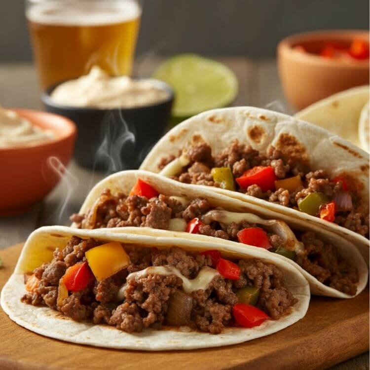 Philly Cheesesteak Ground Beef Tacos