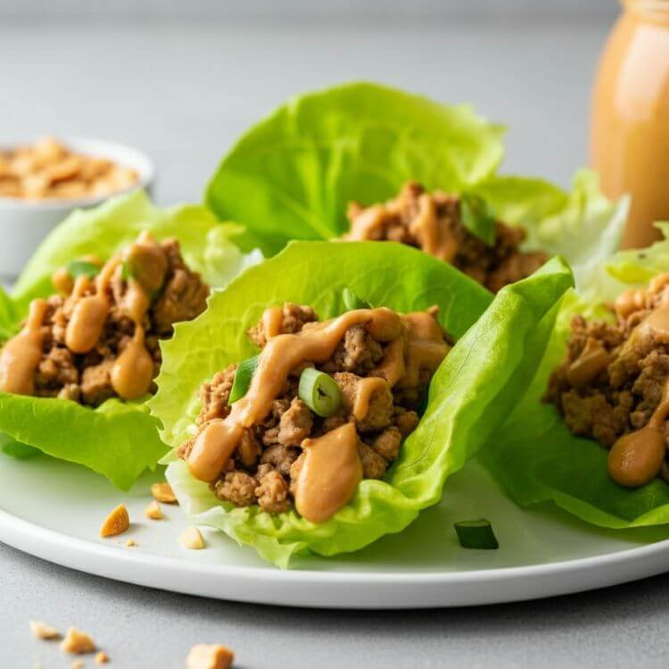 Turkey Lettuce Wraps with Peanut Sauce