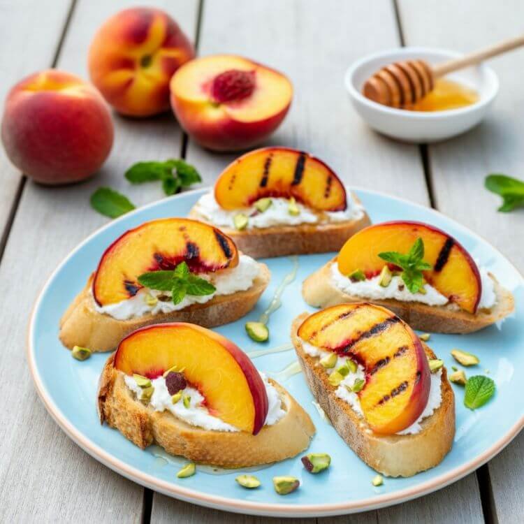 Grilled Peach and Mascarpone Crostini