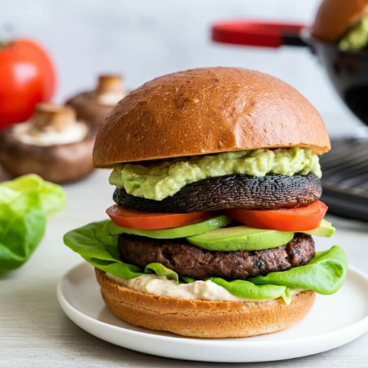 Grilled Portobello Mushroom Burgers with Avocado Spread