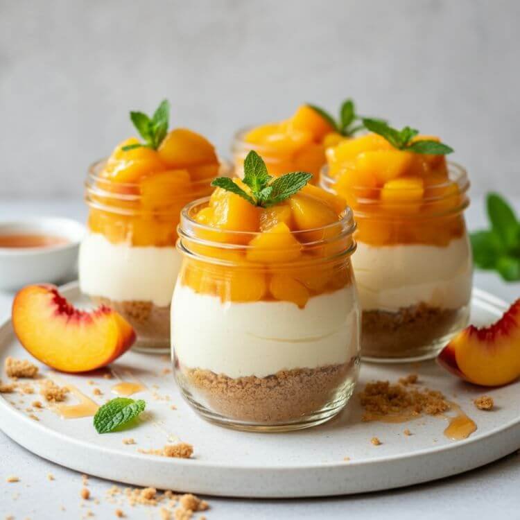No-Bake Peach Cheesecake Jars